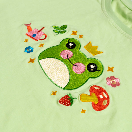 Women's High-Quality Froggy Hime Embroidered Crop Top
