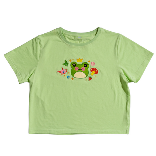 Women's High-Quality Froggy Hime Embroidered Crop Top